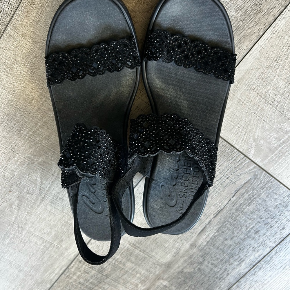 Skechers Black Beaded Wedges